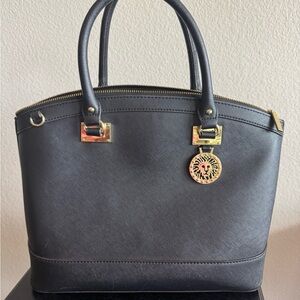 Black Textured Leather Satchel